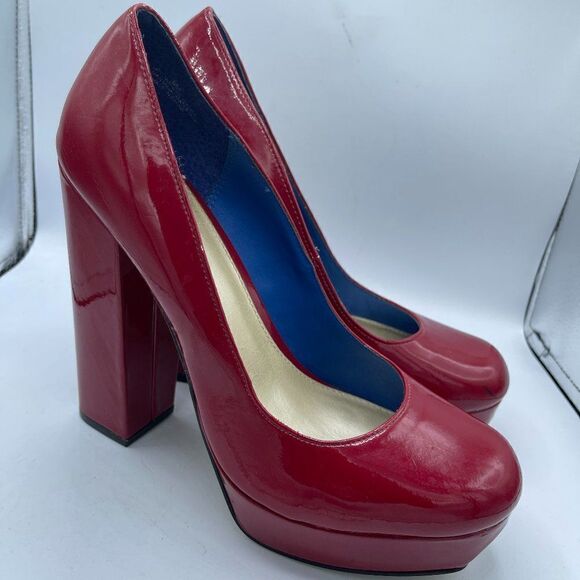MIA Uptown Girl Red Faux Patent Leather Platform Block Heels 8 - Picture 1 of 13